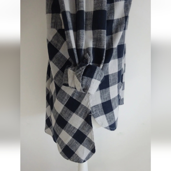 Next 12 shirt top casual cotton step hem boxy relaxed check long sleeved blue - Picture 9 of 12